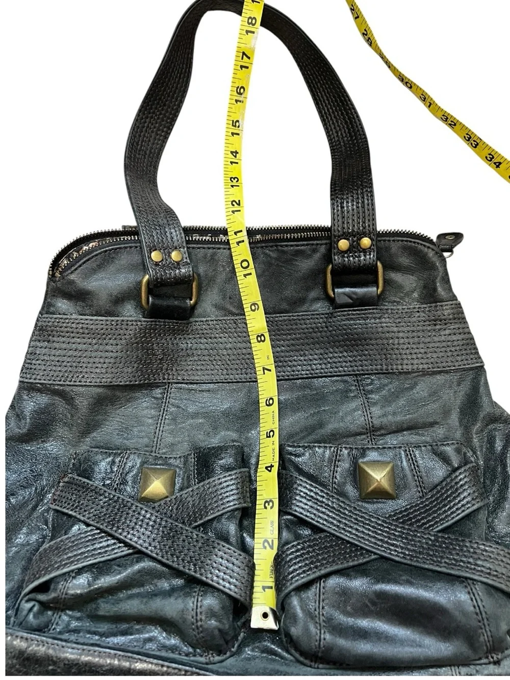 Steven By Steve Madden Gray Leather Shoulder Bag with Gold Accents EUC